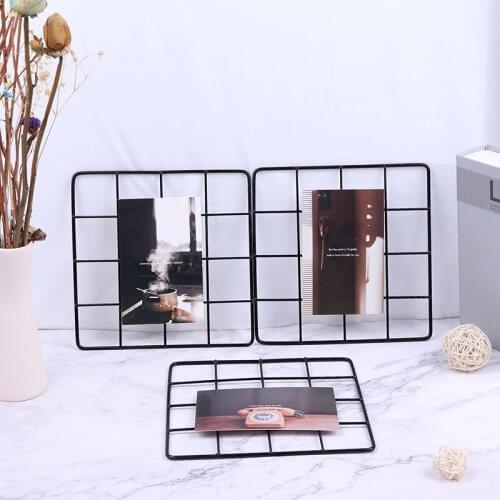 20cmx20cm Modern Home Wall Decoration Iron Grid Nordic Art Photo Displaying Frame Storage Metal Shelf Mesh Postcards DIY Racks