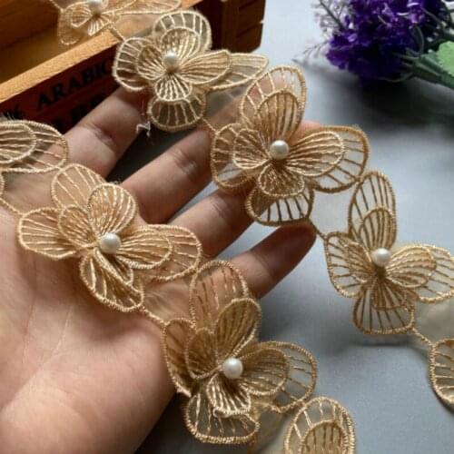 20X Gold Butterfly Bowknot Pearl Flower Embroidered Lace Trim Fabric Lace Ribbon Handmade Sewing Craft For Costume Decoration
