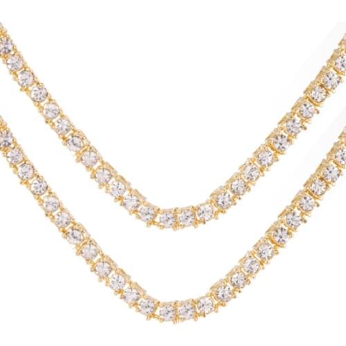 4mm Fashion 1 row Rhinestone mens hip hop Necklace rap singer Necklace ice tennis chain necklace shiny womens Necklace A