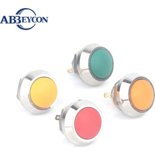 Abbeycon Short Depth Domed Plastic Head Momentary Solder Pin Terminal Mini Waterproof 12mm Small Metal Shell Push Button Switch