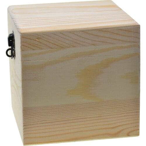 Large Wooden Box Storage Plain Wood Jewel Box With Lid Lock 120x120x120mm
