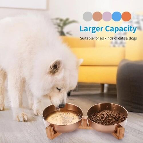 Stainless Steel Cat Dog Bowl with Wood Stand Pet Food and Water Dish Bowl Puppy Feeder for Cat Dogs Food Feeding Feeder Supplies
