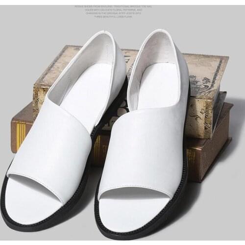 Summer mens closed back counter sandal shoes black white genuine cow leather Roman shoes Spring and Autumn shoes