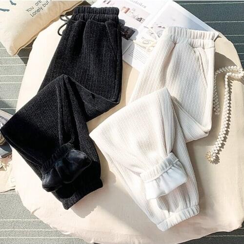 Autumn Winter Corduroy Pants Women Vintage Elastic High Waist Thick Warm Sweatpants Plus Size Trousers Female pantalon femme