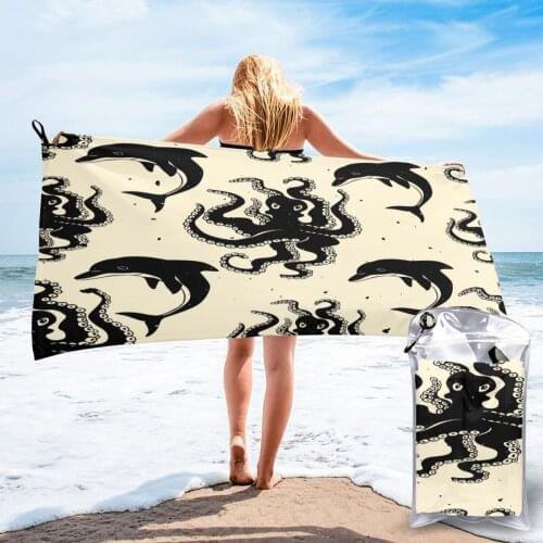 Bath Towel Octopus Dolphins Quick Dry Large Towel Thin Absorbent Soft Towel for Home Travel Camping Swimming Beach Sport