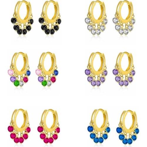 CCFJOYAS 925 Sterling Silver Luxury Zircon Charm Small Hoop Earring for Women Purple/White/Black color Earrings set Jewelry