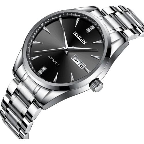 HAIQIN Luxury Brand Mens Watches Automatic Date Clock Man mechanical / Bussiness Watch men Full steel Waterproof Sport Watch
