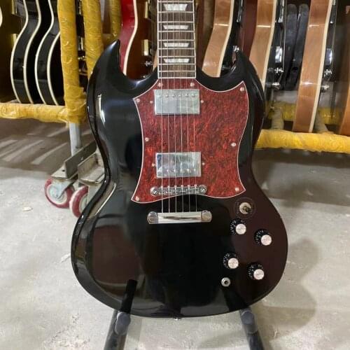 SG Electric Guitar Black Color Chrome Hardware Rosewood Fingerboard Red Tortoise Shell Mahogany Body Free Shippng