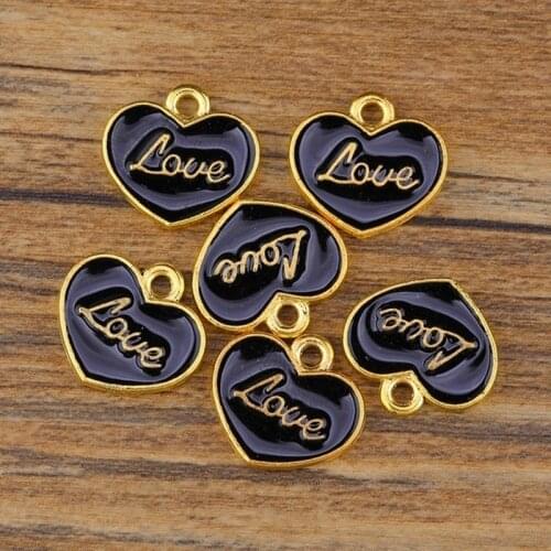 Juya DIY Enamel Charms Wholesale Gold Flower Love Letters Heart Charms Pendant For Women Kids Fashion Jewelry Making