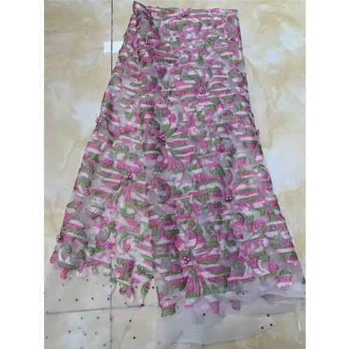 French lace fabric (5 yards/lot) African net lace fabric 8JRB-6610 with beads high quality for party dress