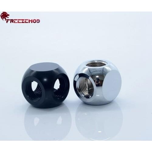 FREEZEMOD G1/4'' cube Black brass 4-way adapter for computer water cooling system computer pc water cooler fitting. HDTD-4STB
