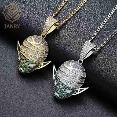 JANRY Anime Character Big Devil Pendant Necklace Zircon Hip Hop Gold Silver Color Necklace With 60cm Rope Chain For Men Women