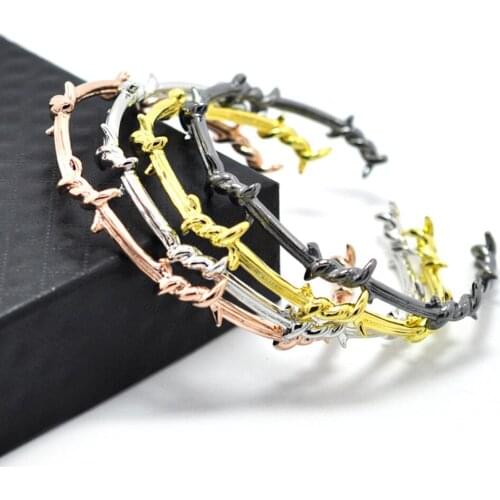 Unique Design Brass Steel Twist Thorns Barbed Bracelet Wire Men Bangle Open Cuff Pulsera Jewelry Bracelet