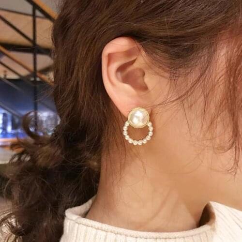 Korean Fashion Simple Geometry Earrings Temperament Sweet Pearl Flower Earrings Female Jewelry Party Gift