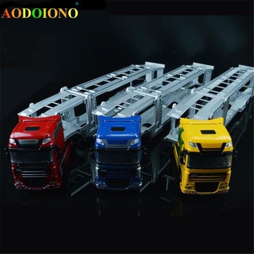 Alloy Diecast Double-Deck Car Transporter Flat-Bed Trailer Truck 1:50 Platform Vehicle Model Toys Hobby For Kids Christmas Gift