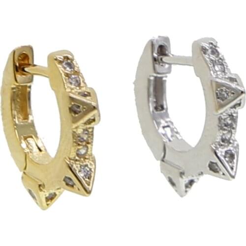 Micro pave cz Spike rivet mini small hoop earrings Gold silver color cute triple spike cz huggies earring for women jewelry