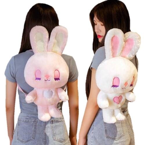 Cute pink Long Lash Rabbit Plush Backpack Stuffed Animals Long Ear Bunny Girl School Bag Hug Toy for Children Birthday Xmas Gift
