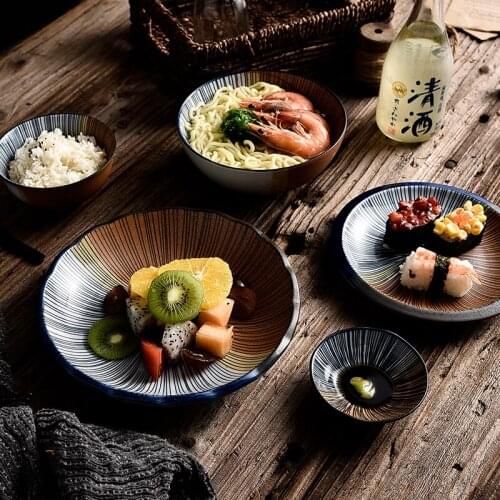 Japanese Bowls and Plates Set Household Stoneware Ramen Bowl Combination Ceramic Hand-painted Dinner Plate Daily Tableware