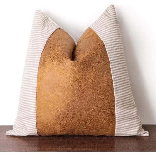 Brown Faux Leather Cotton Cushion Cover 45x45cm/35x50cm For Couch Bed Home Decoration Pillow Case Modern Design