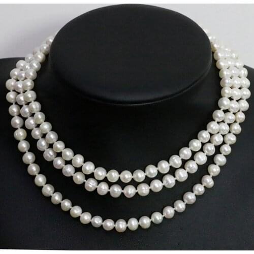 New Fashion Natural White Freshwater Cultured Round Pearl Long Chain Necklace 7-8,8-9mm Bead Fashion Women Jewels 46inch B1483
