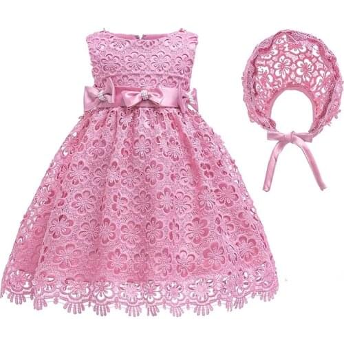My Little Girls 2018 New Lace Bow Toddler Baptism Wedding Dress With Hat Childrens Party Costumes Kids Clothing For 0-2Y Dress