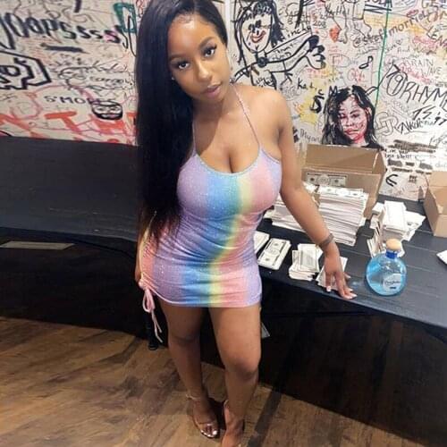 2021 Summer New Woman Dress Sleeveless Suspender Short Skirt Sexy Drawstring Slim Bag Hip Skirt