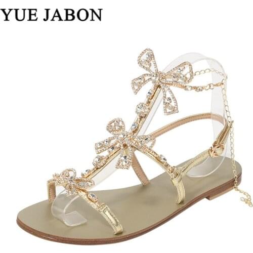 New Rhinestone Flat Beach Sandals Women Summer Shoes Sexy Rome Sandalia Feminina Crystal Sandalias Planas Mujer Flip Flops