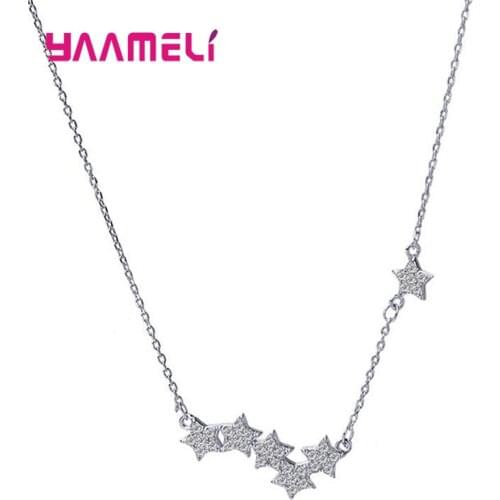 Women 925 Sterling Silver Pentagram Necklace Simple Style Charming Thin Link Chain Statement Jewelry For Anniversary Wedding