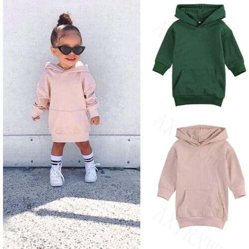 Toddler Infant Kids Sweater Dress Baby Girls Long Sleeve Autumn Clothes Solid Hooded Pullover Dress Casual Tops for Children