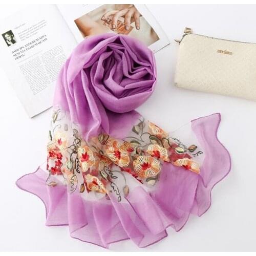 New Spring Organza Jacquard Embroidery Flower Scarf Women Wraps Shawls and Scarves 180*70cm Hijabs Sunscreen Beach Cover up