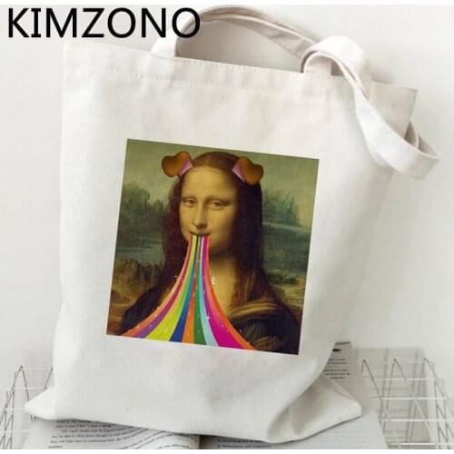 Mona Lisa shopping bag tote reusable canvas cotton recycle bag bag foldable bolsas reutilizables shoping sac cabas sac tissu