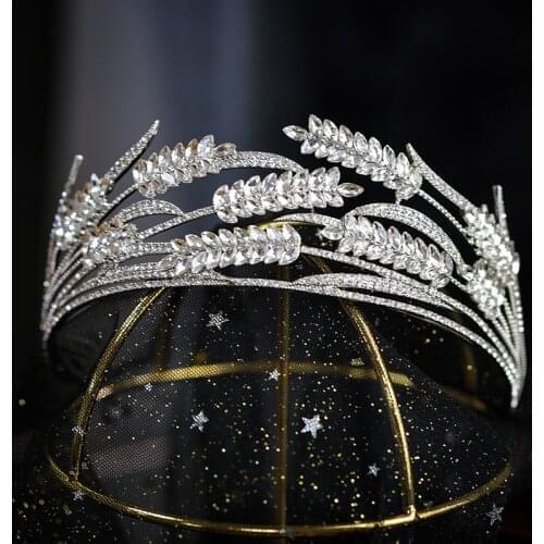 Baroque Luxury Crystal Grain Wedding Bridal Tiara Crown For Women Rhinestone Prom Diadem Hair Ornaments Wedding Hair Accessories