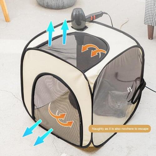 Universal Pet Dogs Cats Oxford Cloth Drying Box Hair Dryer Cage Tent Bath Grooming House Room Blue Casual Style Storage Bag