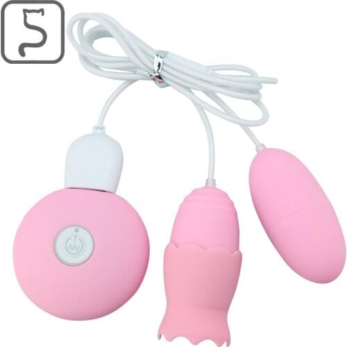 USB Charging Tongue Lick Double Jump Egg 20 Frequency Vibration Remote Control Female with Scratching Suction Electric