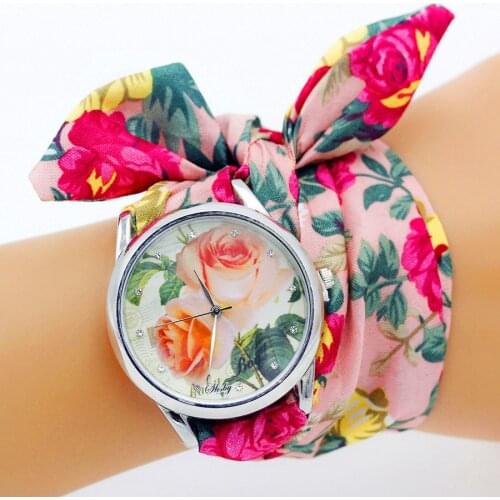 Shsby New design Ladies flower cloth wrist watch fashion women dress watch high quality fabric watch sweet girls watch