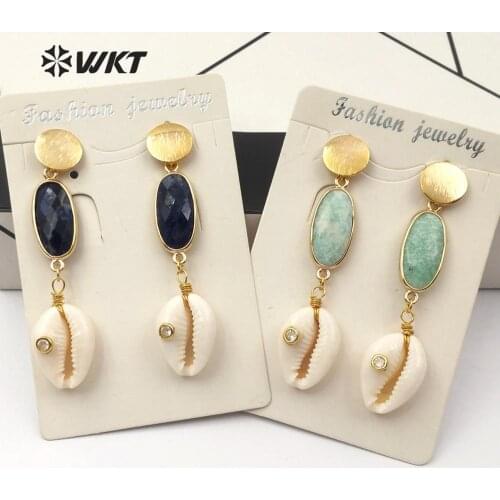 WT-E564 WKT Natural Stone And Cowrie Pendant Earrings Women Fashion Earrings Jewelry Summer Beach Jewelry