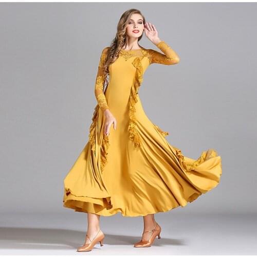 Women Party Sexy Lace Mesh Long Sleeve Ballroom Modern Dance Costume Clothes Women Standard Ballroom Dancing Dresses Ballroom
