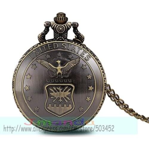 100pcs/lot 0018# united states air force design bronze color pocket watch quartz watch with necklace chain