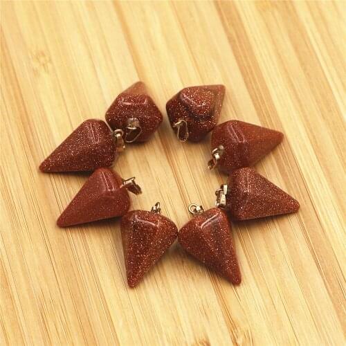 12pcs/many Wholesale Free Fashion High Quality Golden Sandstone Conical Pendant Jewellery Pendant Crystal Necklaces Stone