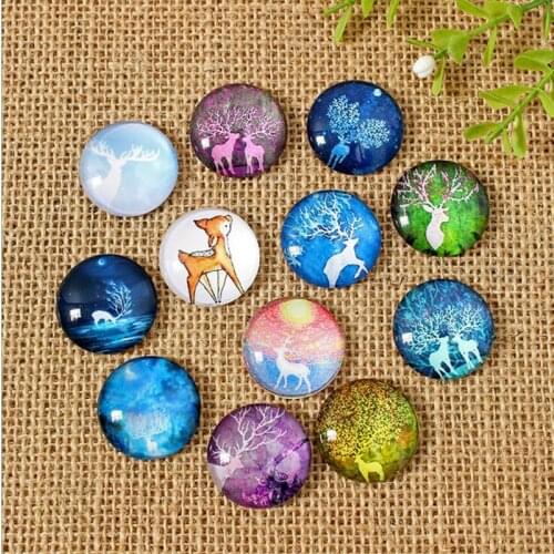 50pcs/lot Christmas Deer Glass Cabochon Round 8-35mm Flatback For Necklace Bracelet Earrings DIY Jewelery
