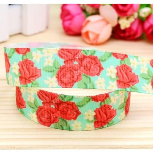 7/8'' Free shipping flowers printed grosgrain ribbon hairbow headwear party decoration diy wholesale OEM 22mm P5219