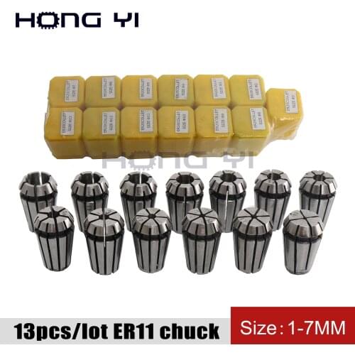 Best prices ER11 collet set 13 pcs from 1 mm to 7 mm chuck for CNC milling lathe tool and spindle motor