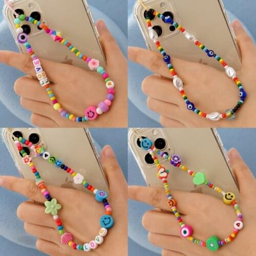 Phone Chain Colorful Beaded Strap Wrist Mobile Phone Lanyard LOVE Letter Evil Eye Chains Anti Lost Fashion Jewelry