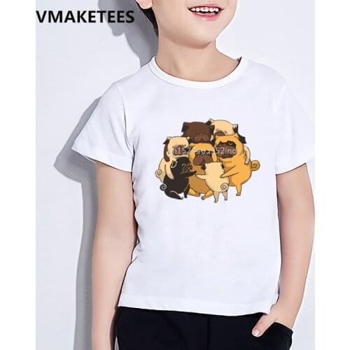 Kids Summer Short Sleeve Girls & Boys T shirt Children Cute Yellow Pugs Cartoon Print T-shirt Casual Funny Baby Clothes