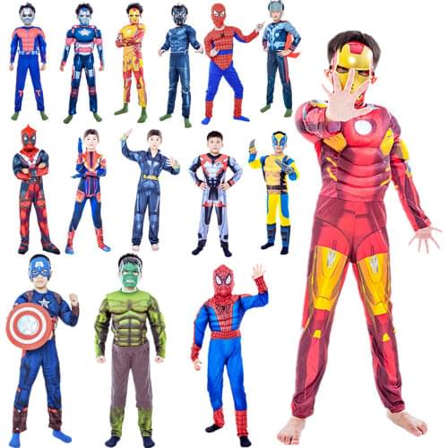 4-13Y Kids Spiderman/Hulk/Iron Man/Venom Superhero Cosplay Costume Halloween/Christmas Child Avengers Mask Fantasy Jumpsuit