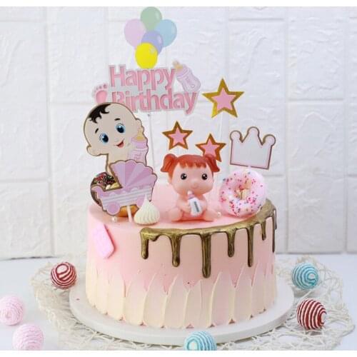 Baby Happy Birthday Cupcake Topper Cute Baby Boy Girl Cupcake Topper Set For Baby Shower Kids Birthday Party Cake Decorations