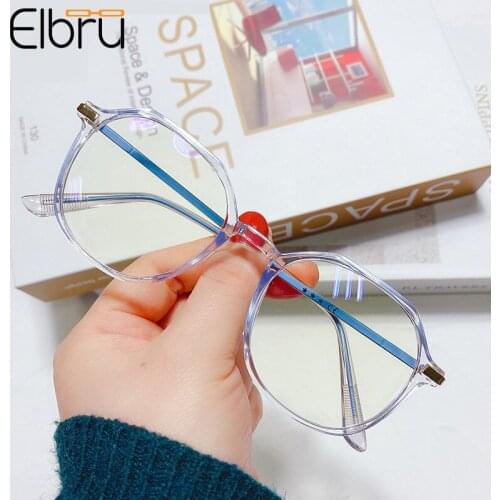 Elbru Transparent Color Glasses Frame Anti Blue Light Full Frame Polygon Spectacles Women Myopic Glasses Frame Unisex Eyewear