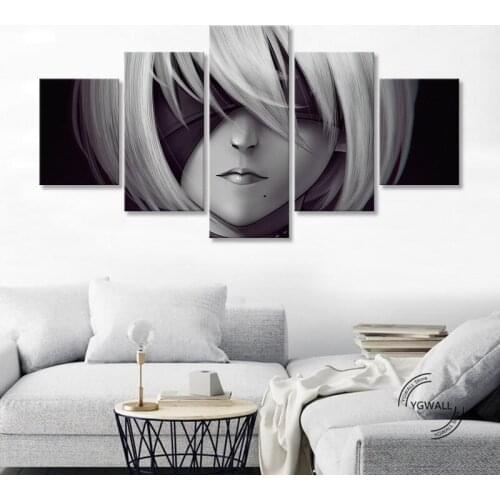 NieR Automata 2B Girl Canvas Pictures Home Decor 5 Pieces Paintings Wall Art Printed Poster Livingroom Modular Living Room