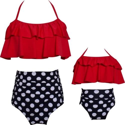 Funfeliz Mother Daughter Swimwear Family Matching Outfit Girls Swimming Suit Kids Bikini Children Two Pieces High Waist Swimsuit