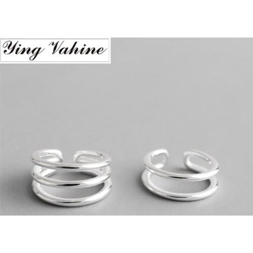 Ying Vahine 1pcs No Piercing Ear Cuff 925 Sterling Silver Trilaminar & Double-deck Lines Ear Cuff Clip On Earrings for Women